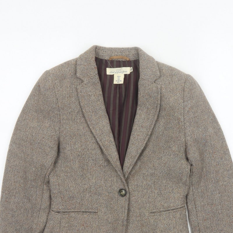 L.O.G.G. Women’s Beige UK 6 Herringbone Tweed Wool Blend Blazer Jacket