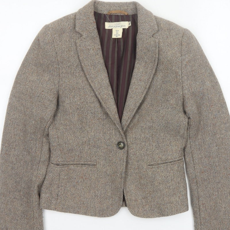 L.O.G.G. Women’s Beige UK 6 Herringbone Tweed Wool Blend Blazer Jacket
