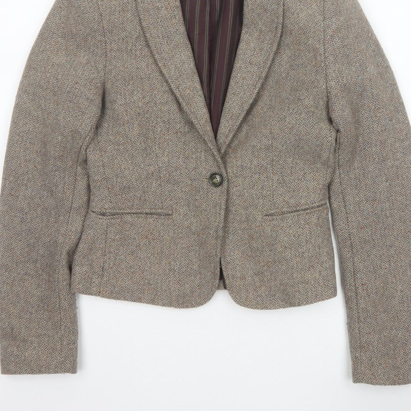 L.O.G.G. Women’s Beige UK 6 Herringbone Tweed Wool Blend Blazer Jacket