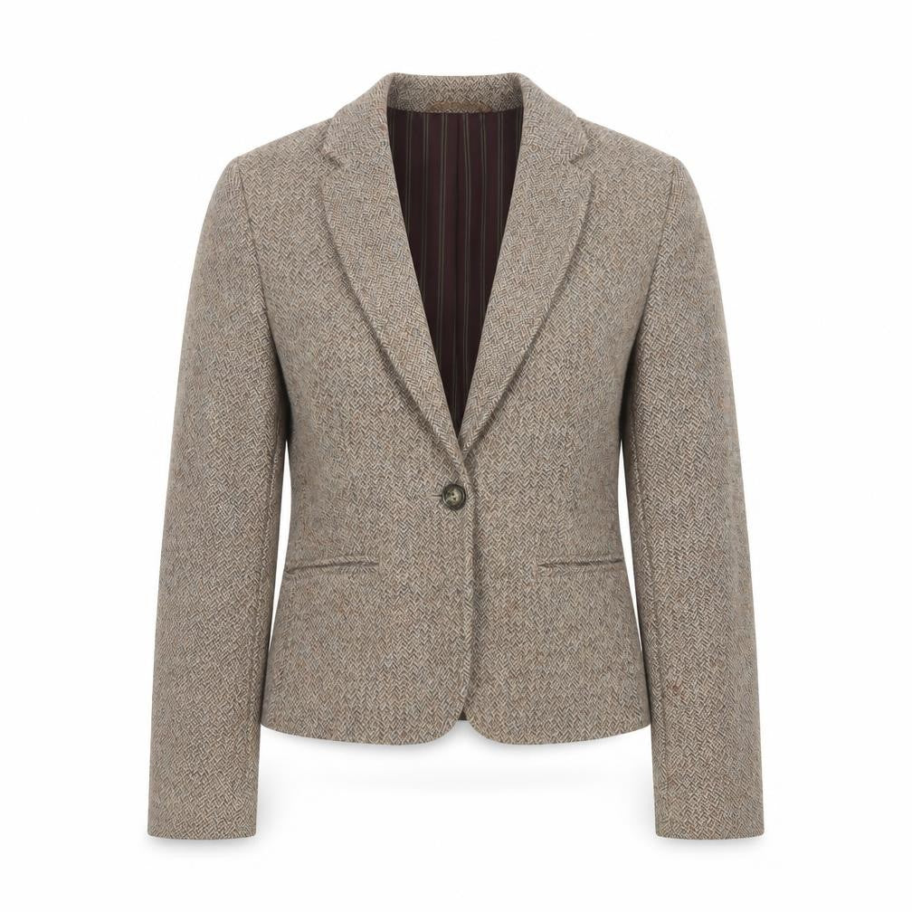 L.O.G.G. Women’s Beige UK 6 Herringbone Tweed Wool Blend Blazer Jacket