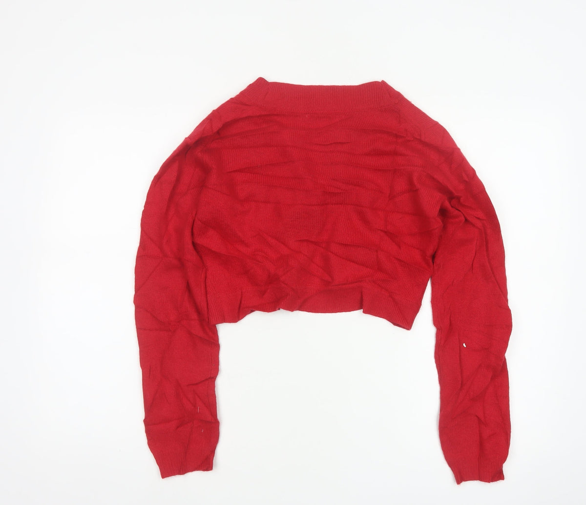 L.K. Bennett Women Red M V-Neck Beaded Button Knit Cardigan