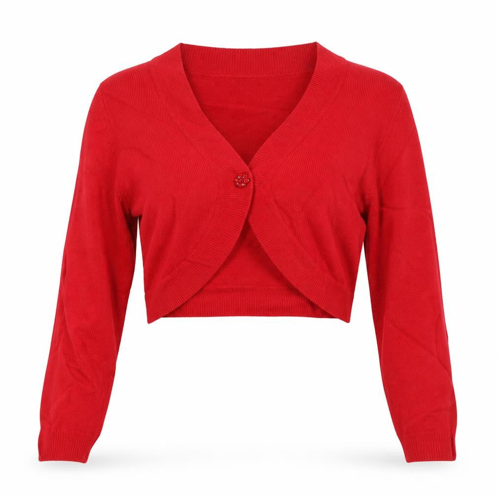 L.K. Bennett Women Red M V-Neck Beaded Button Knit Cardigan