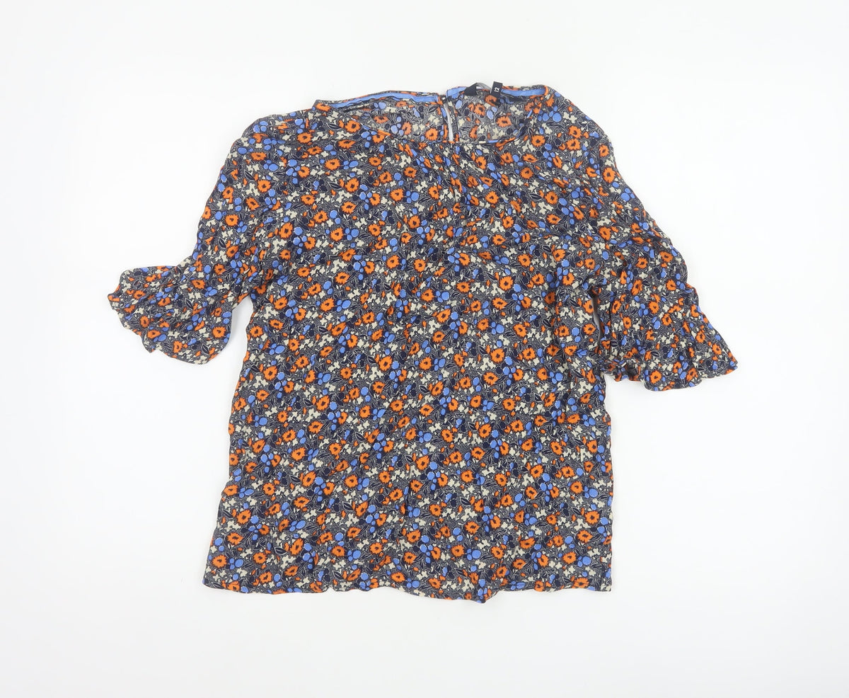 Crew Clothing Company Women Multicoloured UK 12 Floral Bell Sleeve Blouse
