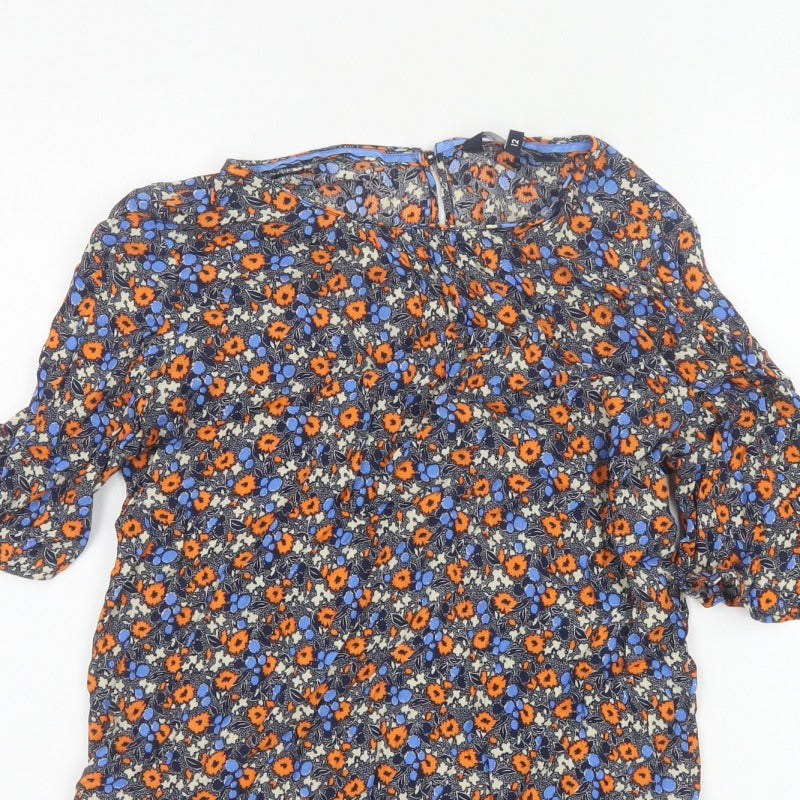Crew Clothing Company Women Multicoloured UK 12 Floral Bell Sleeve Blouse