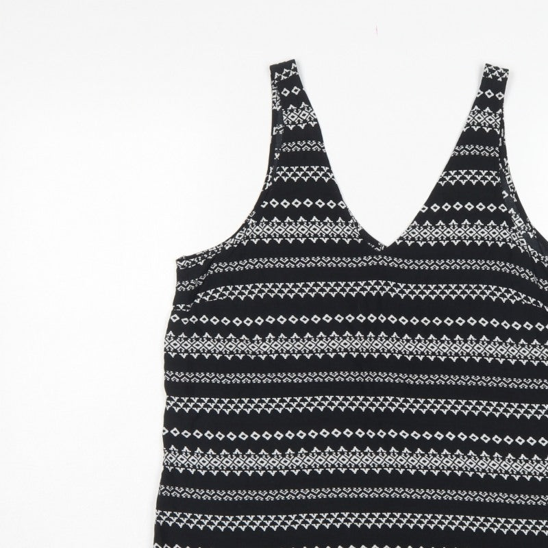 Gap Women Black L Geometric Aztec V-Neck Wide Strap Tank Top