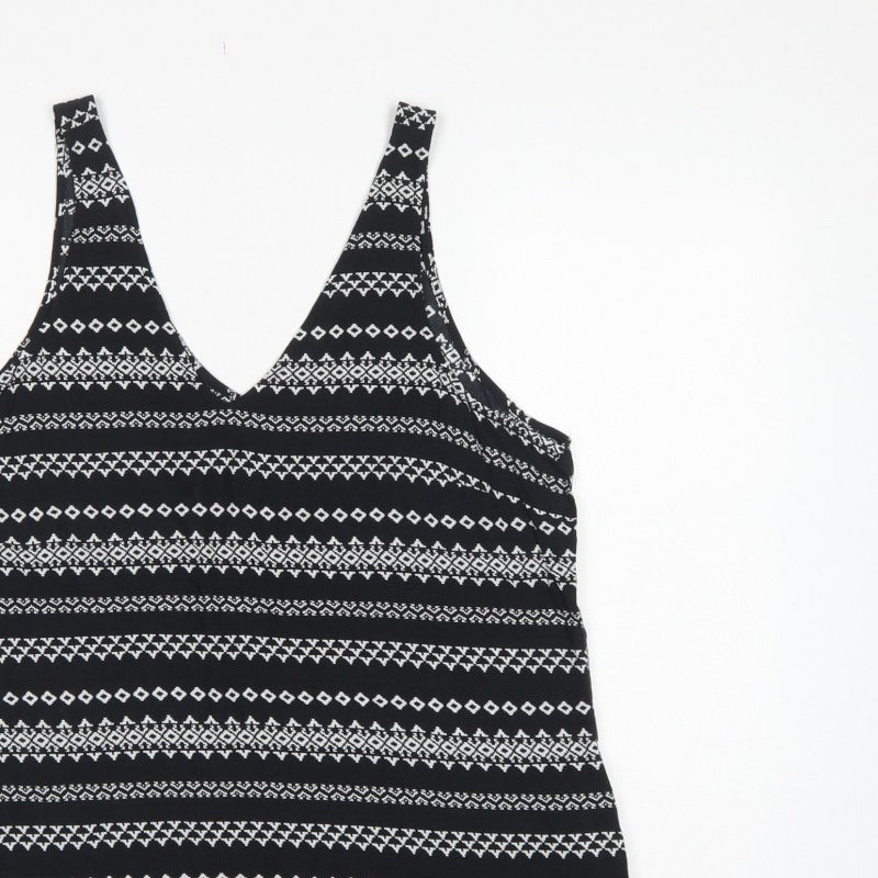 Gap Women Black L Geometric Aztec V-Neck Wide Strap Tank Top