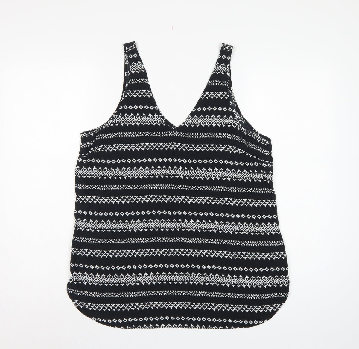 Gap Women Black L Geometric Aztec V-Neck Wide Strap Tank Top
