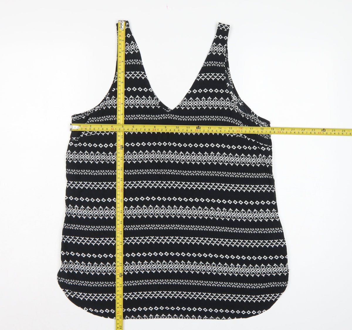 Gap Women Black L Geometric Aztec V-Neck Wide Strap Tank Top