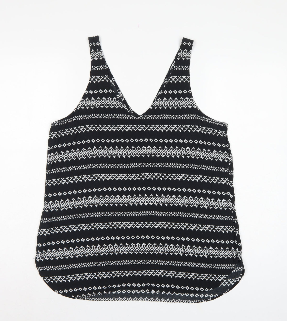 Gap Women Black L Geometric Aztec V-Neck Wide Strap Tank Top
