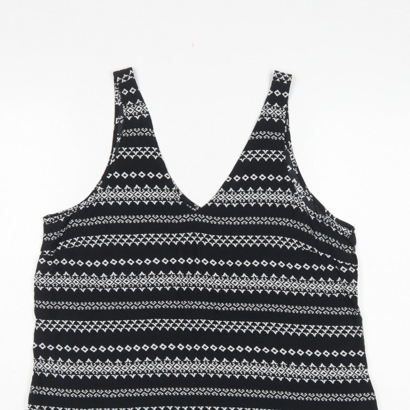 Gap Women Black L Geometric Aztec V-Neck Wide Strap Tank Top