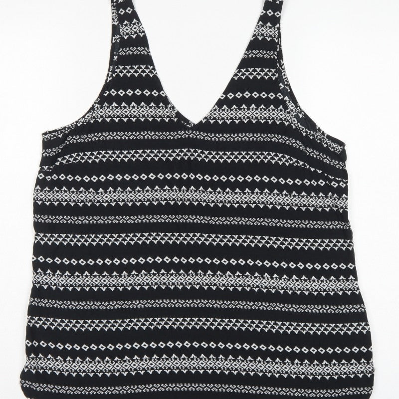 Gap Women Black L Geometric Aztec V-Neck Wide Strap Tank Top