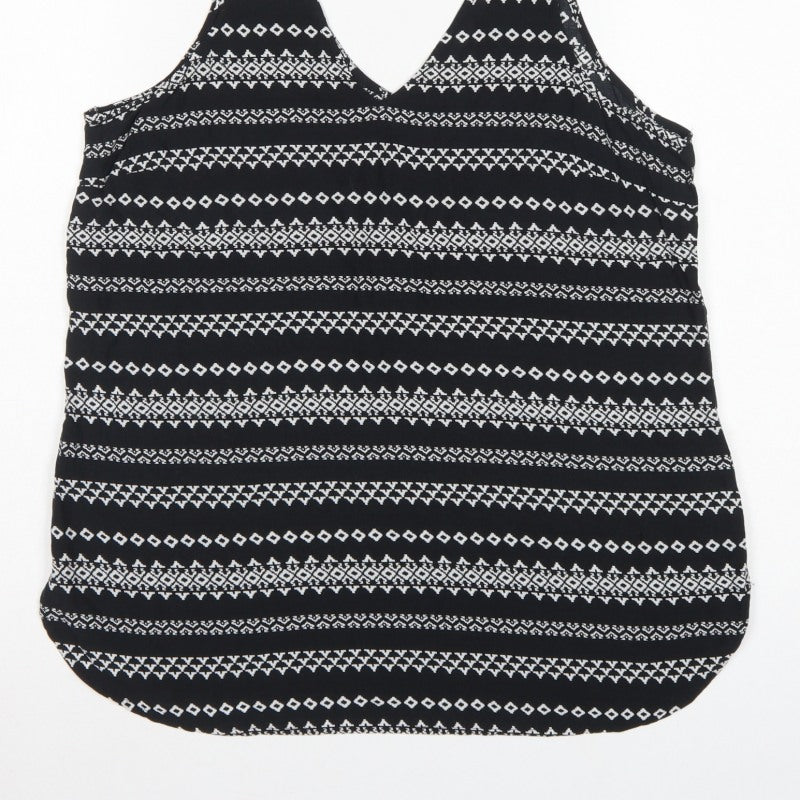 Gap Women Black L Geometric Aztec V-Neck Wide Strap Tank Top