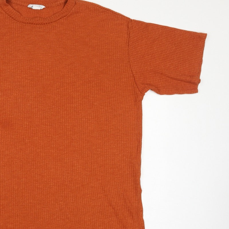 Monki Women Orange UK 12 Ribbed Knit Crew Neck Short Sleeve T-Shirt