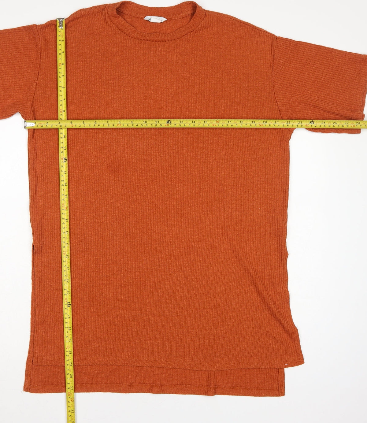 Monki Women Orange UK 12 Ribbed Knit Crew Neck Short Sleeve T-Shirt