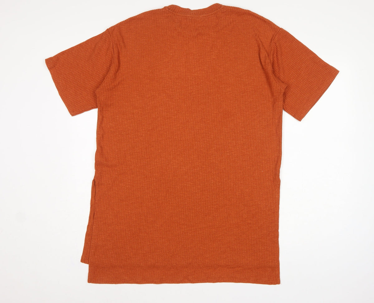 Monki Women Orange UK 12 Ribbed Knit Crew Neck Short Sleeve T-Shirt