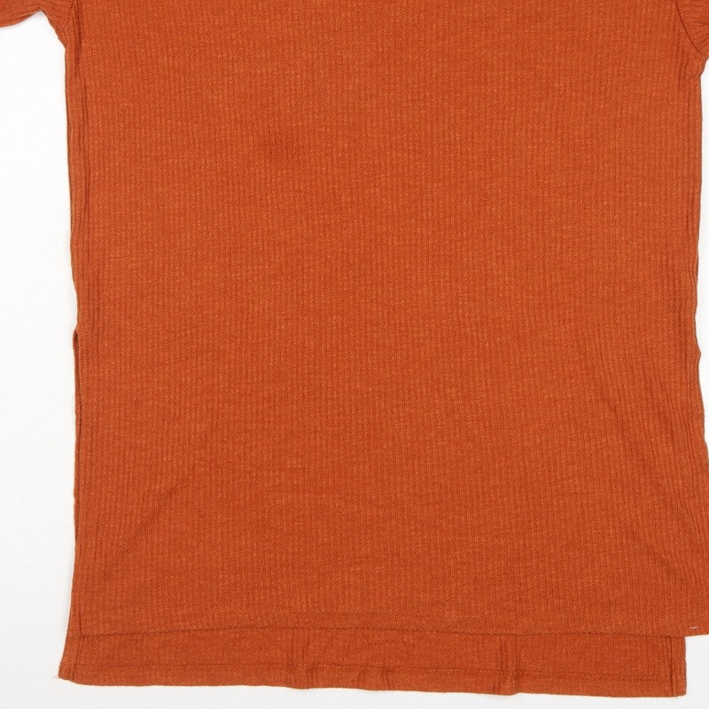 Monki Women Orange UK 12 Ribbed Knit Crew Neck Short Sleeve T-Shirt