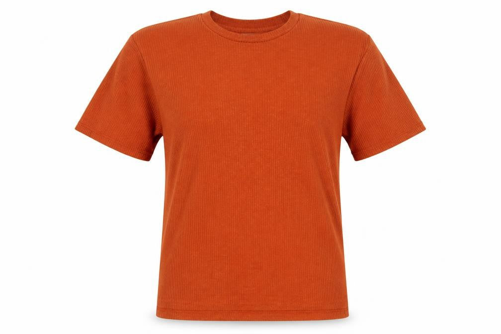 Monki Women Orange UK 12 Ribbed Knit Crew Neck Short Sleeve T-Shirt