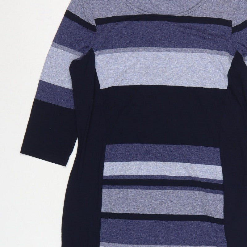 Marks and Spencer Women Blue Stripe UK 16 Bodycon Jersey Midi Dress