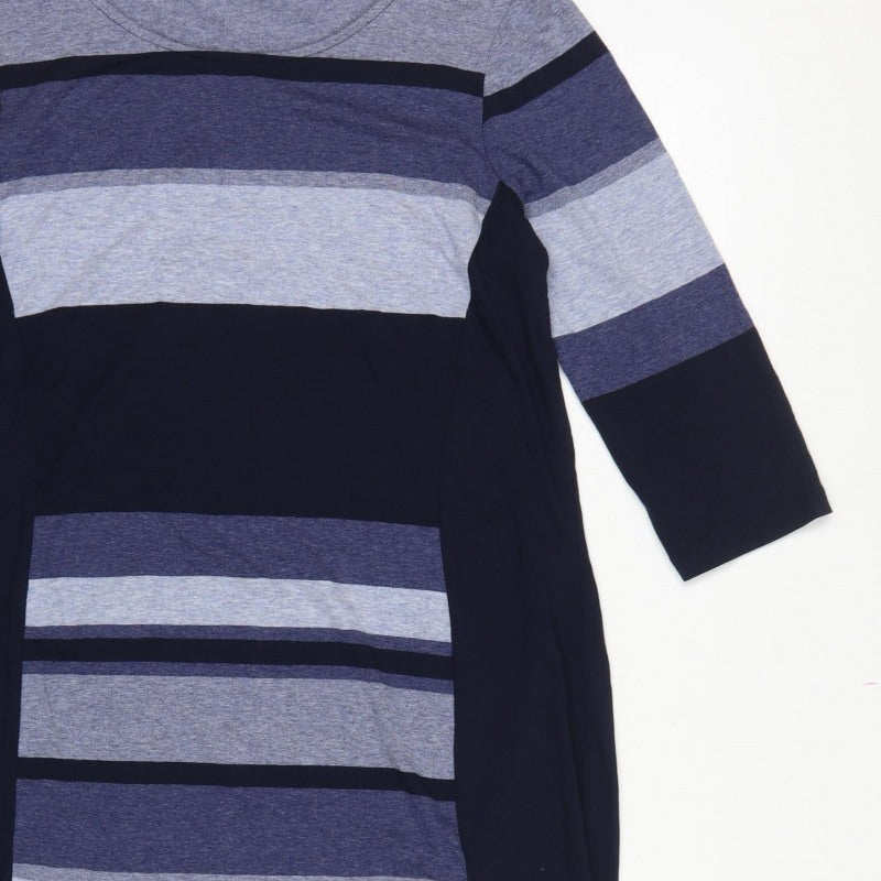 Marks and Spencer Women Blue Stripe UK 16 Bodycon Jersey Midi Dress