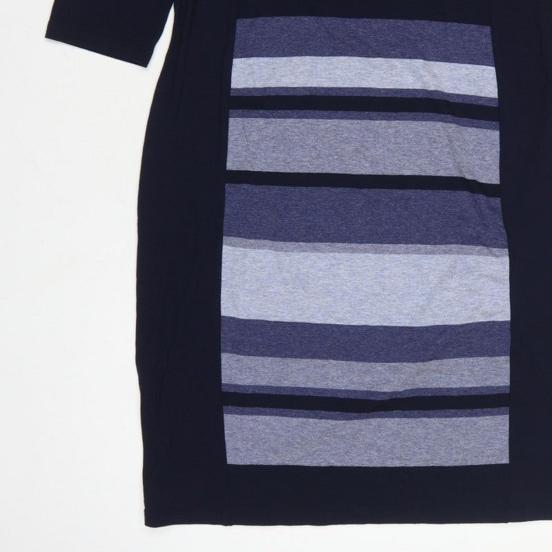 Marks and Spencer Women Blue Stripe UK 16 Bodycon Jersey Midi Dress