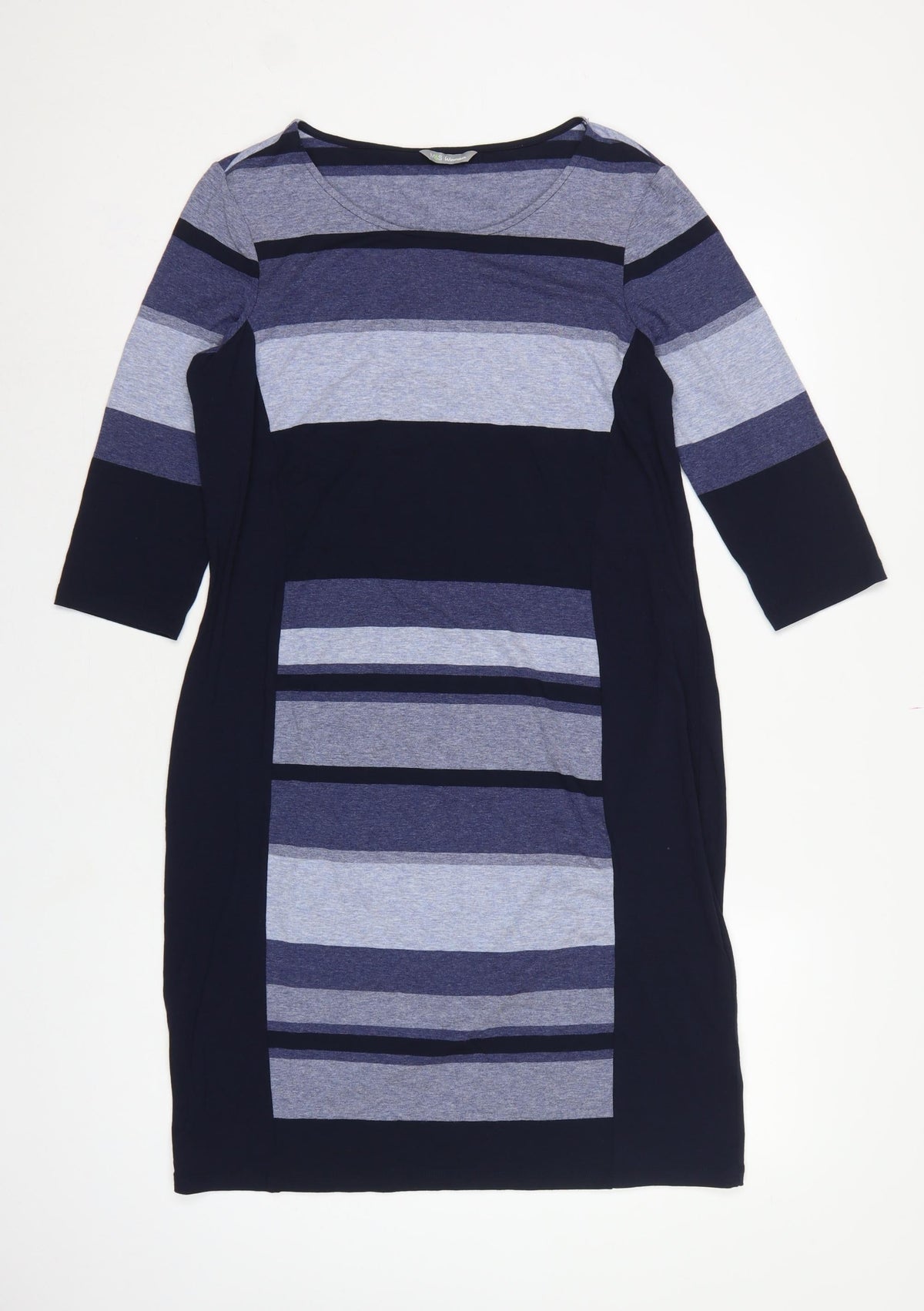 Marks and Spencer Women Blue Stripe UK 16 Bodycon Jersey Midi Dress