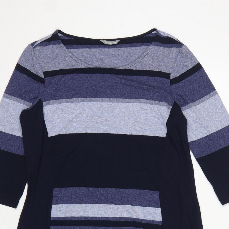 Marks and Spencer Women Blue Stripe UK 16 Bodycon Jersey Midi Dress