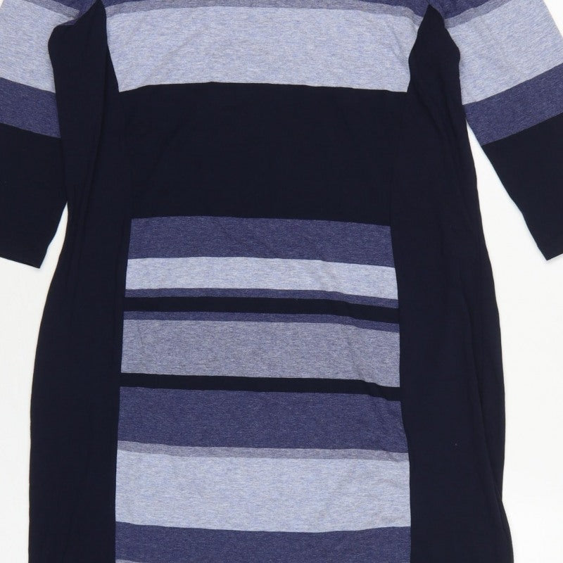 Marks and Spencer Women Blue Stripe UK 16 Bodycon Jersey Midi Dress