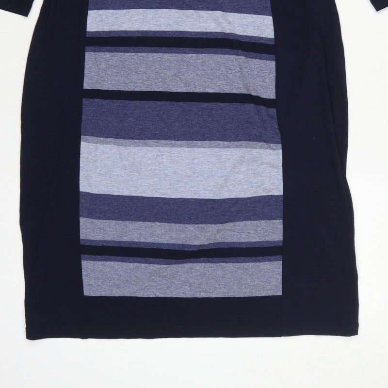 Marks and Spencer Women Blue Stripe UK 16 Bodycon Jersey Midi Dress