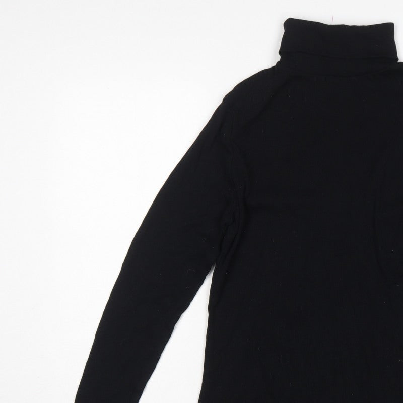 River Island Women Black Size 16 Roll Neck Long Sleeve Jersey Top