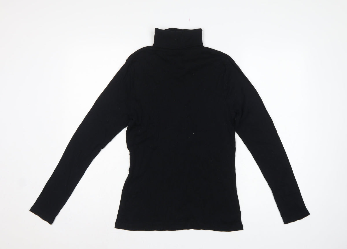 River Island Women Black Size 16 Roll Neck Long Sleeve Jersey Top