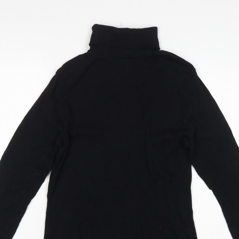 River Island Women Black Size 16 Roll Neck Long Sleeve Jersey Top