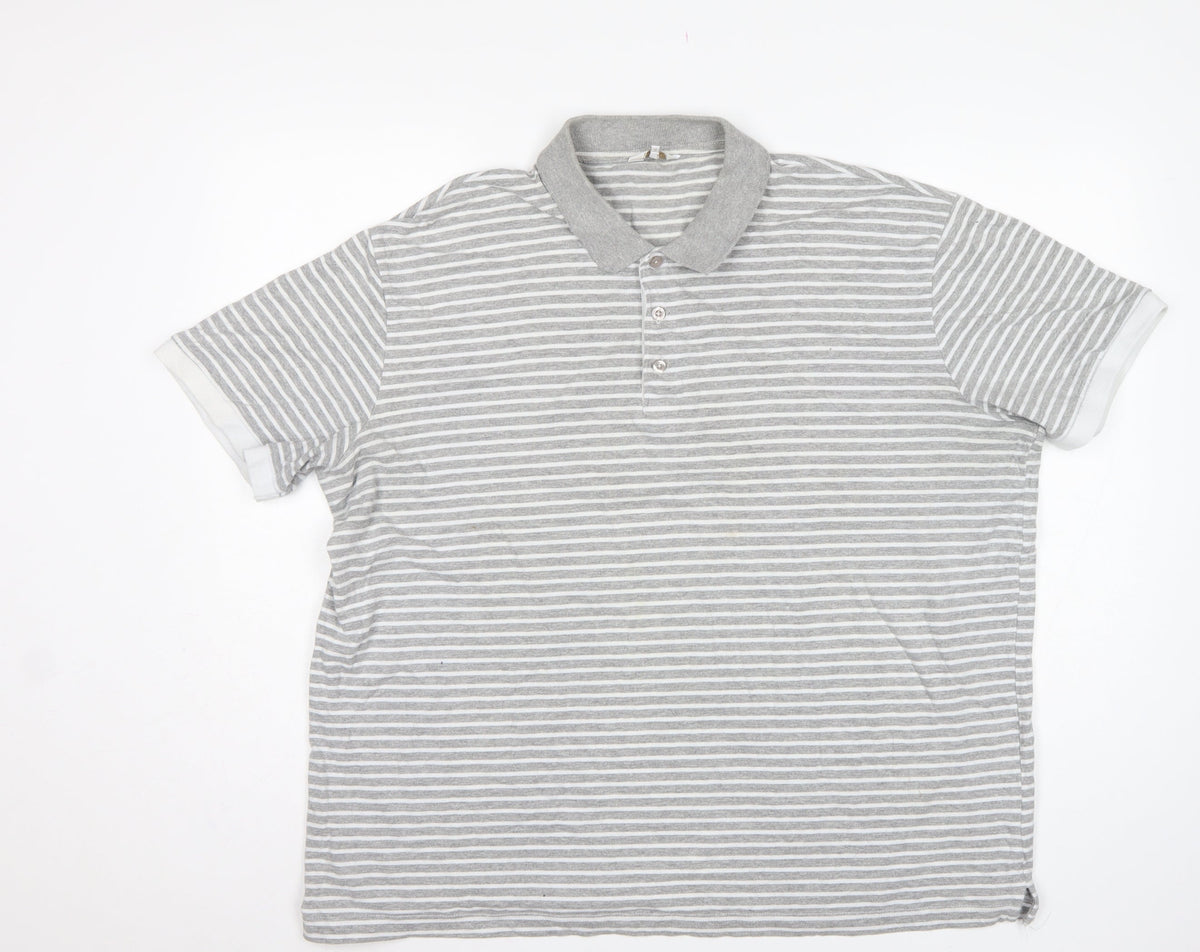 Cotton Traders Men's Grey Marl Striped Polo Shirt 2XL Short Sleeve