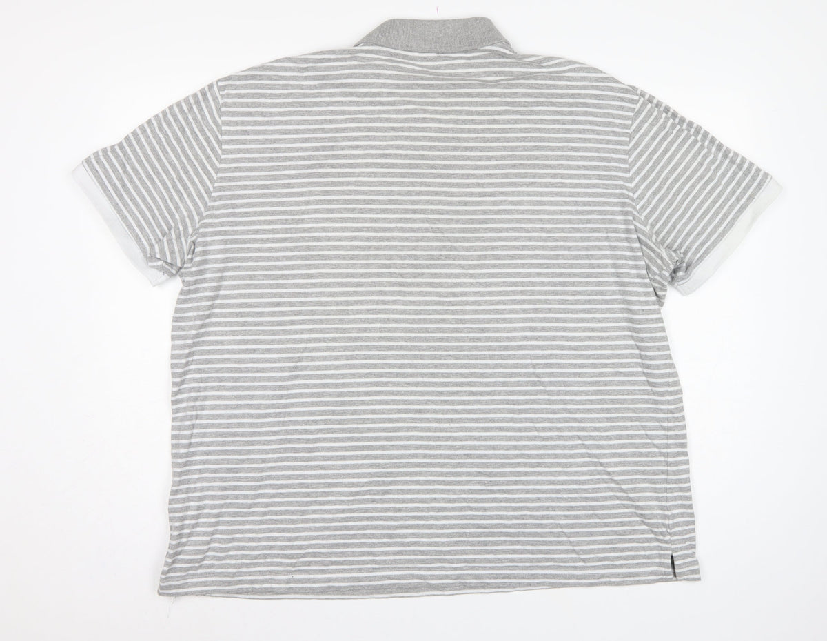 Cotton Traders Men's Grey Marl Striped Polo Shirt 2XL Short Sleeve