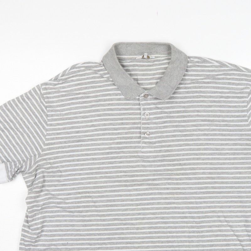 Cotton Traders Men's Grey Marl Striped Polo Shirt 2XL Short Sleeve