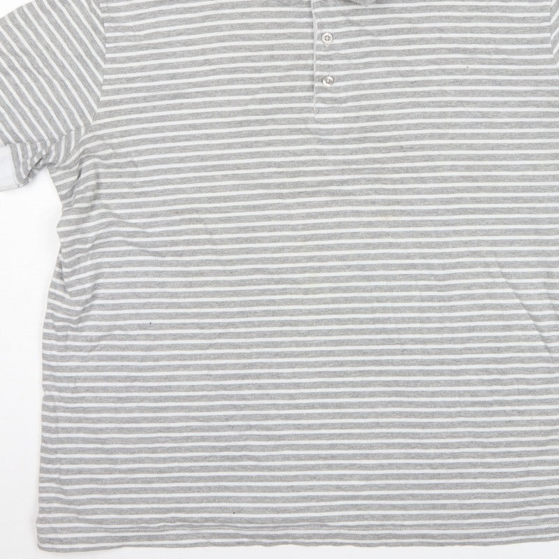 Cotton Traders Men's Grey Marl Striped Polo Shirt 2XL Short Sleeve