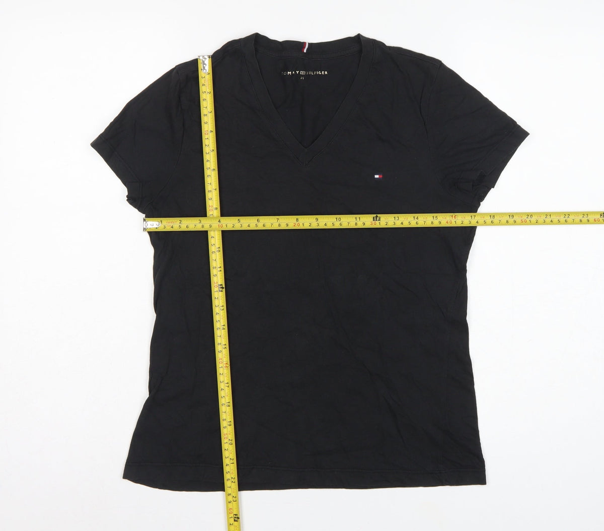 Tommy Hilfiger Women Black M Slim V-Neck Cotton Basic T-Shirt