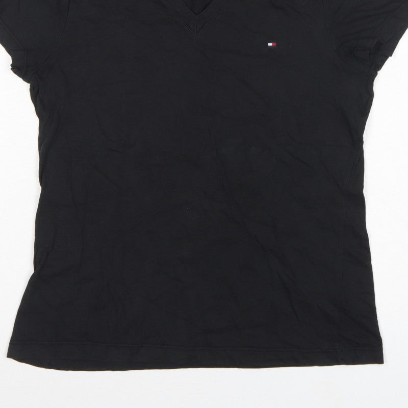 Tommy Hilfiger Women Black M Slim V-Neck Cotton Basic T-Shirt