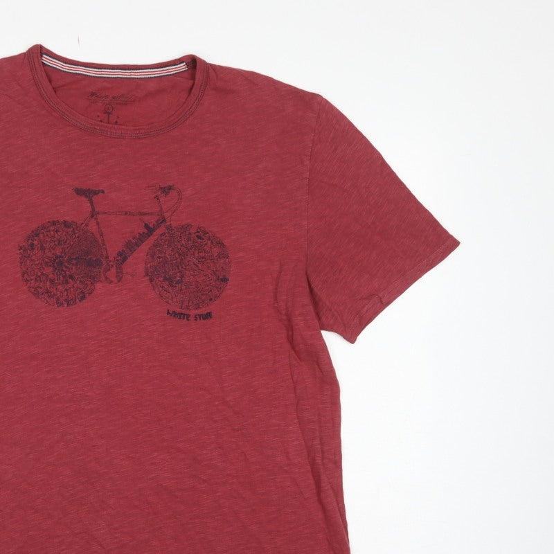 White Stuff Women Red L Basic Cotton Bicycle Graphic T-Shirt