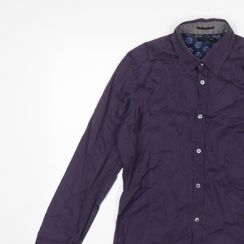 Ted Baker Men’s Purple Striped Cotton Stretch Shirt Size M Long Sleeve