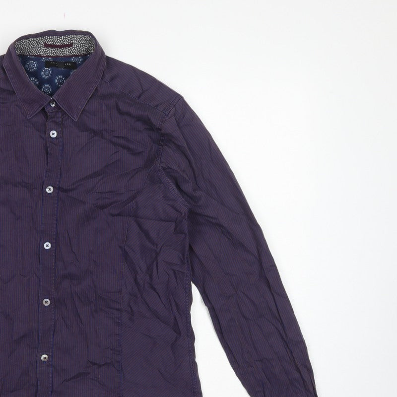 Ted Baker Men’s Purple Striped Cotton Stretch Shirt Size M Long Sleeve