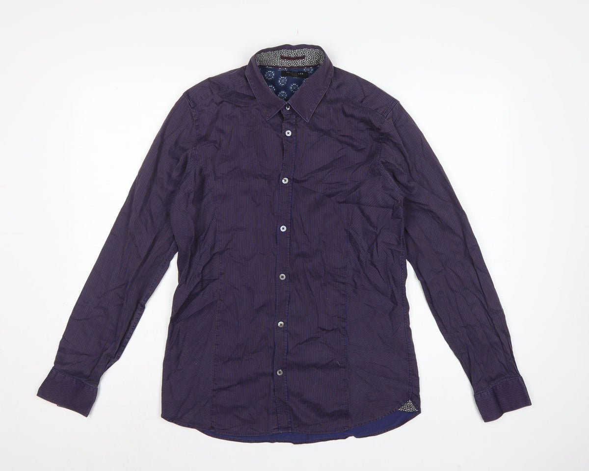 Ted Baker Men’s Purple Striped Cotton Stretch Shirt Size M Long Sleeve
