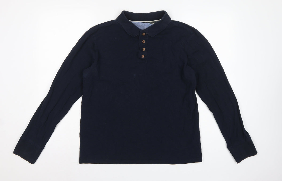 Brave Soul Men’s Blue L Long Sleeve Cotton Polo Shirt