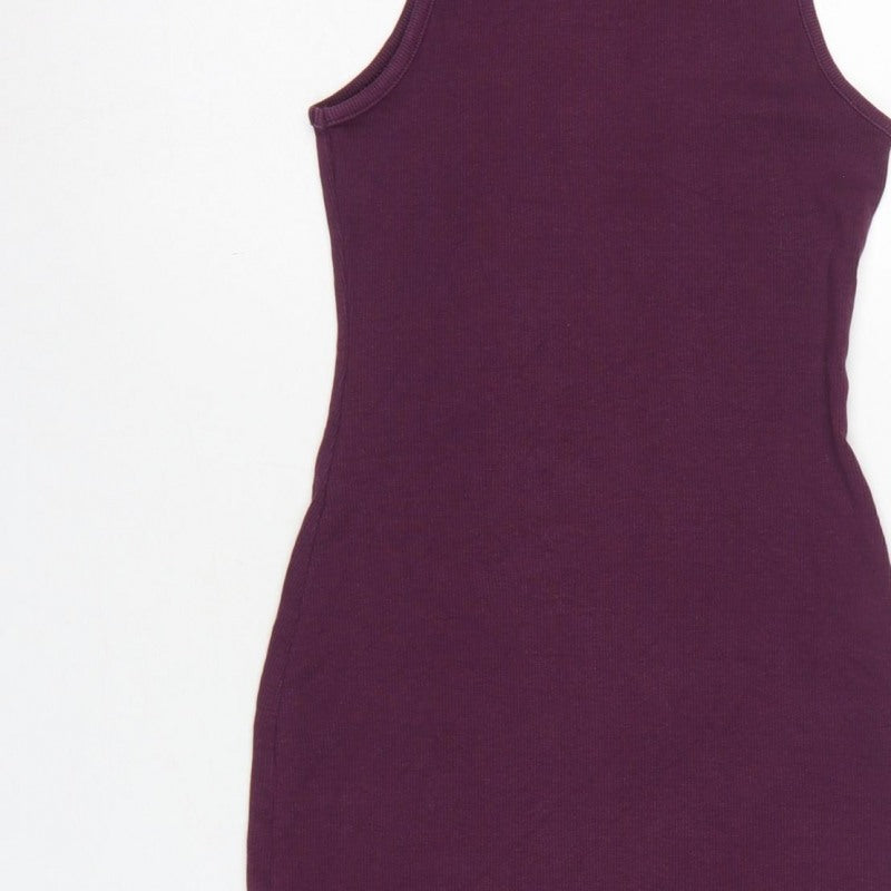 Zara Women Purple S Bodycon Midi Roll Neck Sleeveless Ribbed Dress