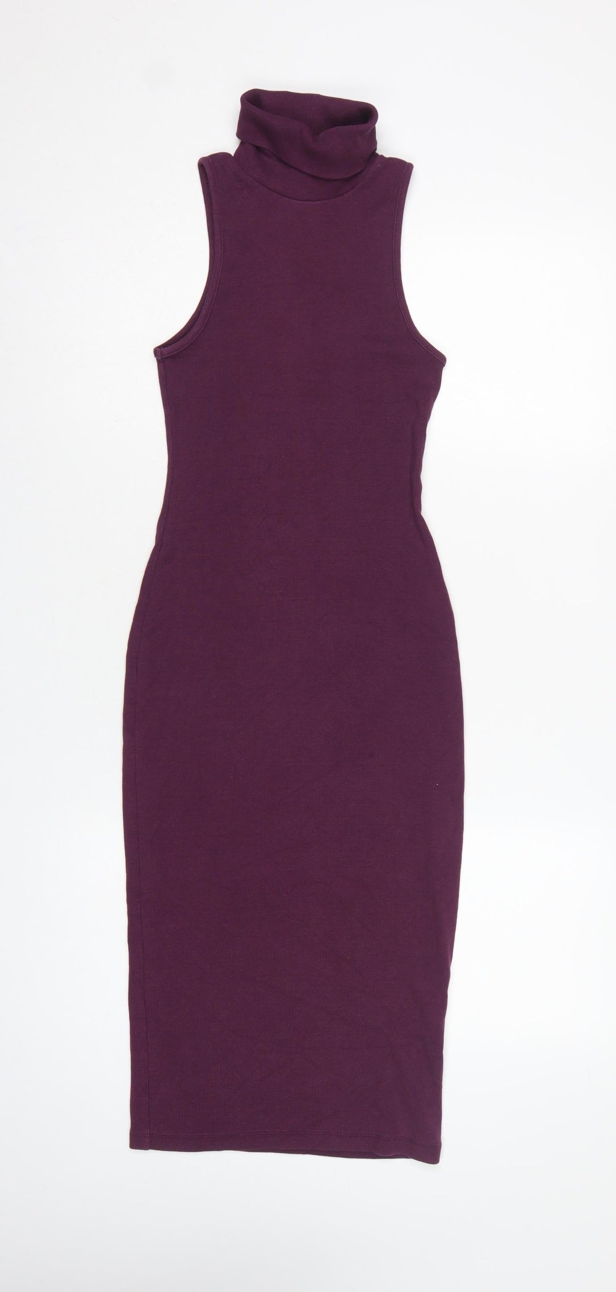 Zara Women Purple S Bodycon Midi Roll Neck Sleeveless Ribbed Dress