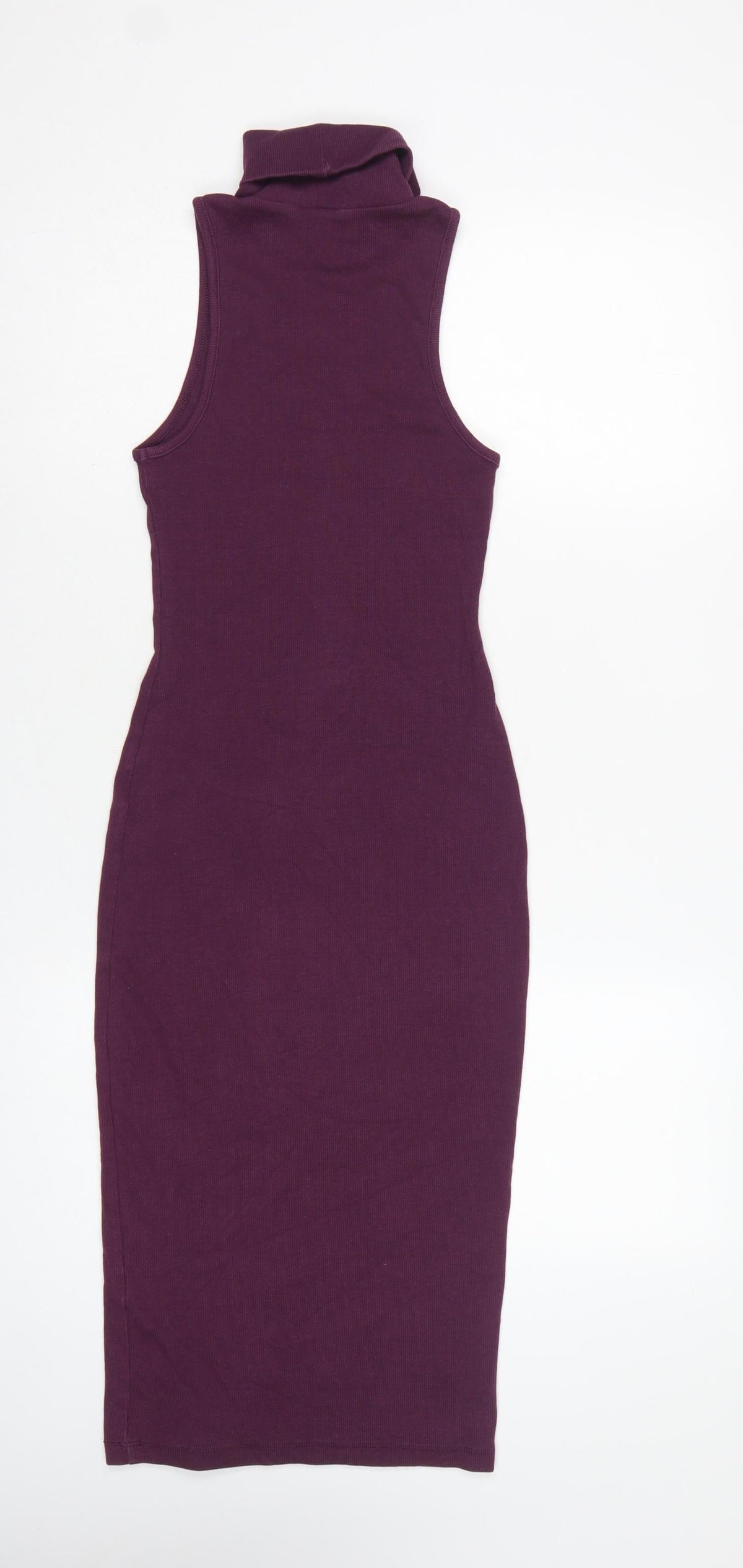 Zara Women Purple S Bodycon Midi Roll Neck Sleeveless Ribbed Dress