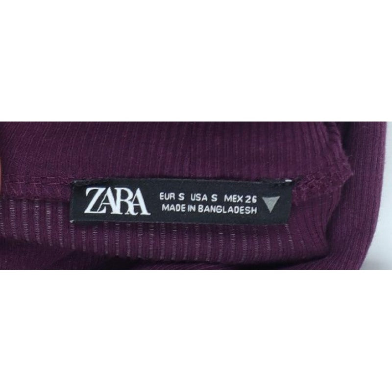 Zara Women Purple S Bodycon Midi Roll Neck Sleeveless Ribbed Dress