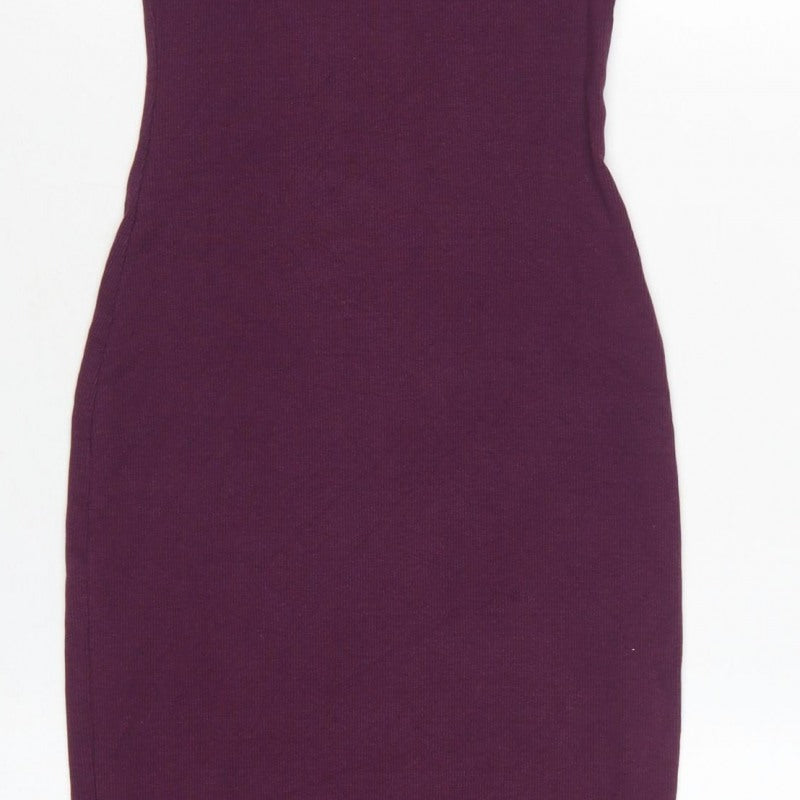 Zara Women Purple S Bodycon Midi Roll Neck Sleeveless Ribbed Dress