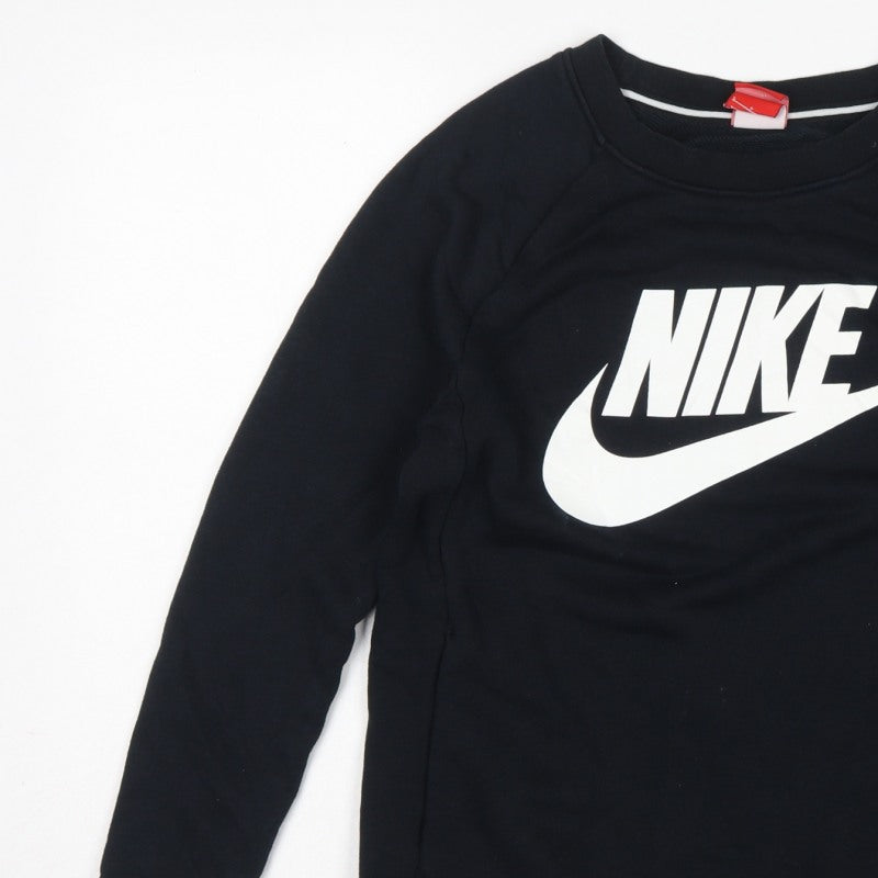 Nike Women’s Black S Pullover Sweatshirt White Logo Raglan Crew Neck