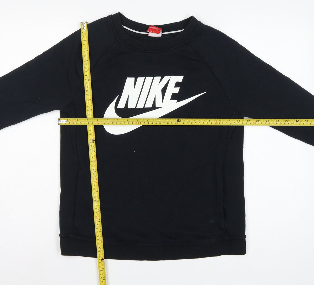 Nike Women’s Black S Pullover Sweatshirt White Logo Raglan Crew Neck