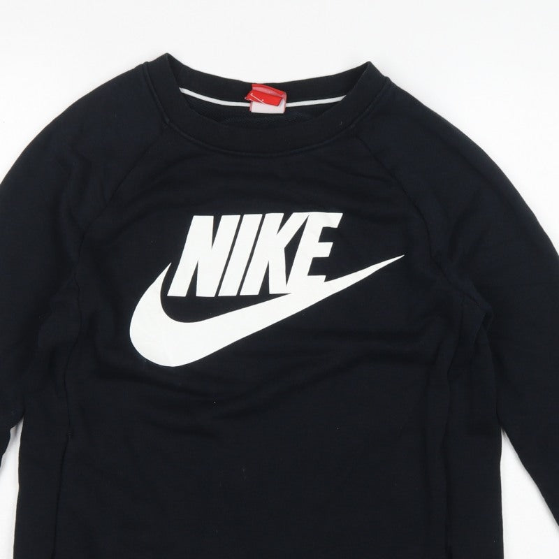 Nike Women’s Black S Pullover Sweatshirt White Logo Raglan Crew Neck
